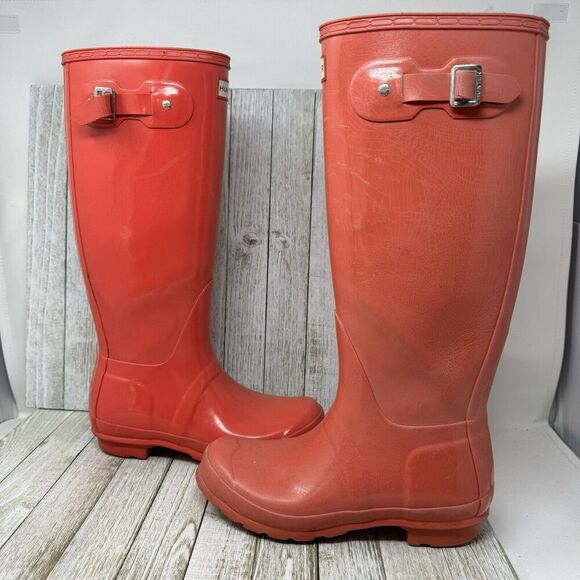 Hunter Rain Boots Womens Size 7 Pink Rubber Original Tall Classic Outdoor Matte - Picture 6 of 12